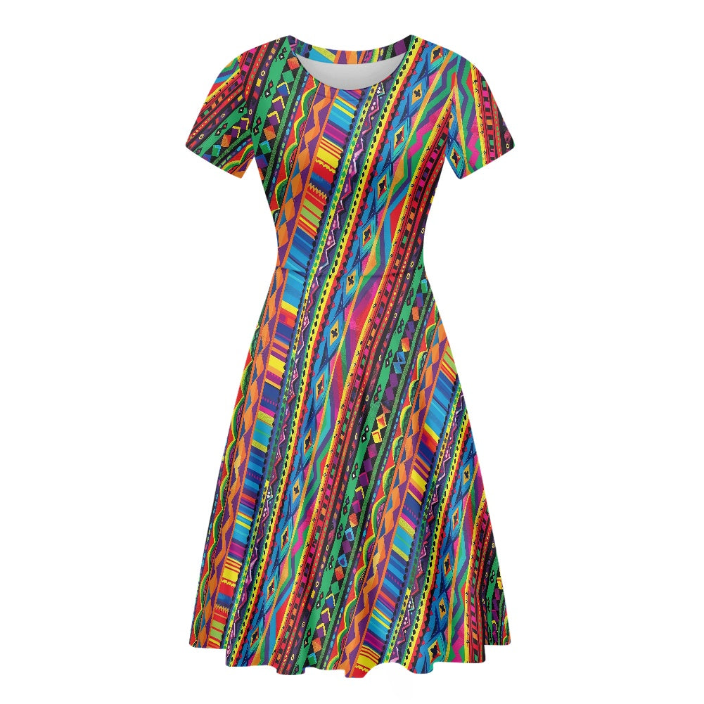 Women Scoop Neck Short Sleeve Ruffle Dress white