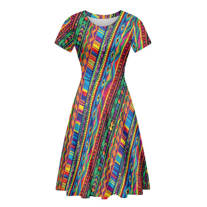 Women Scoop Neck Short Sleeve Ruffle Dress white