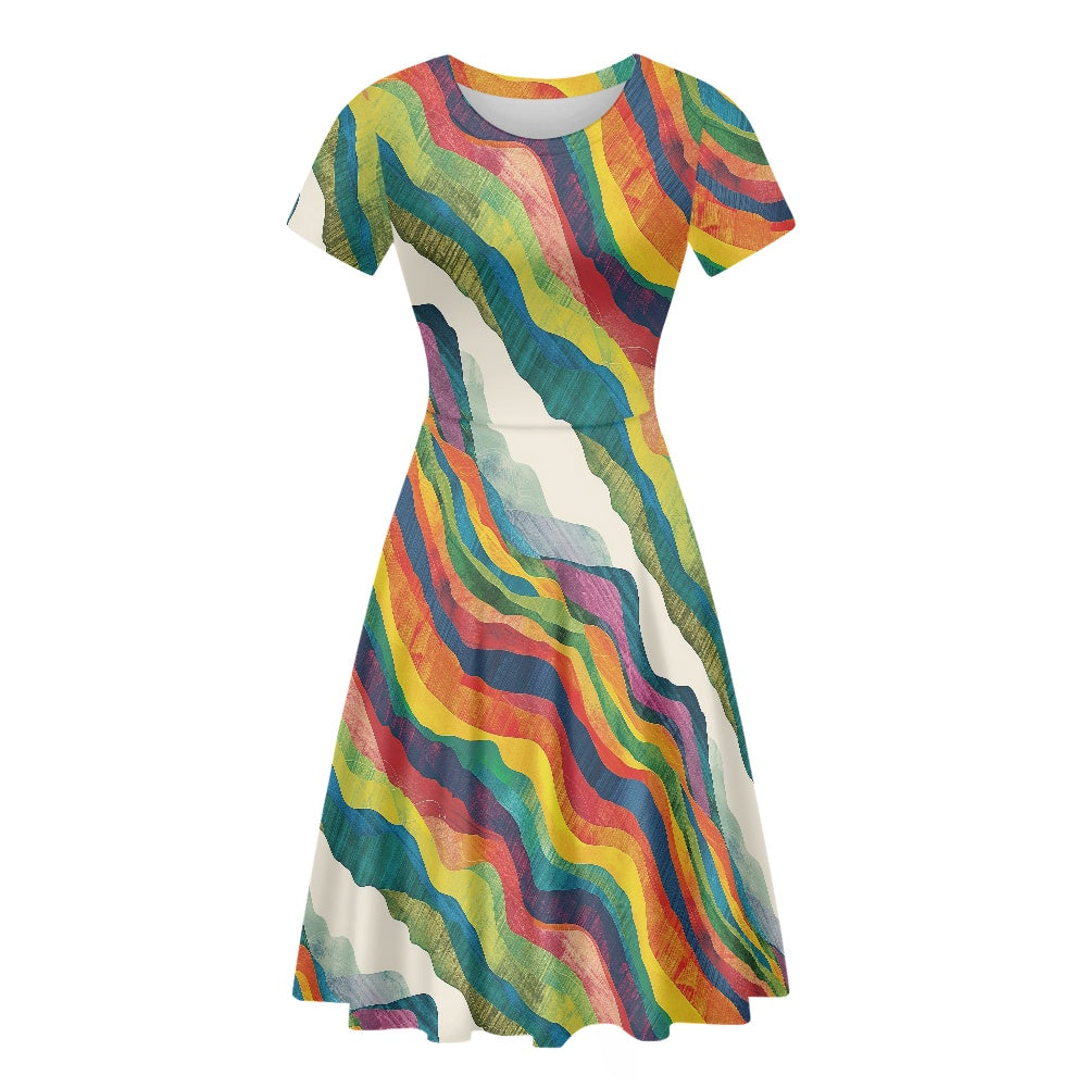 Women Scoop Neck Short Sleeve Ruffle Dress white