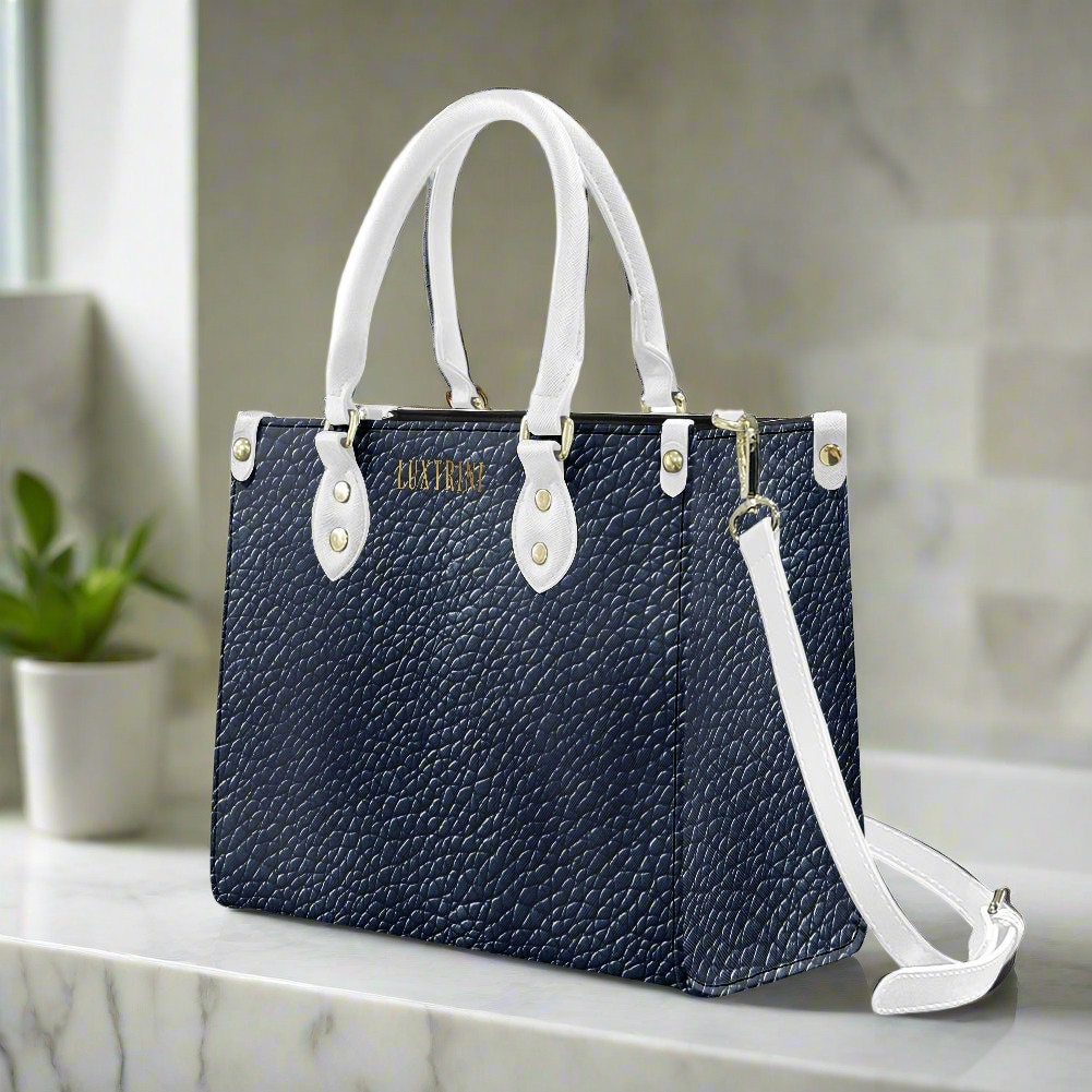 Navy Women's PU Leather Twill Handbag by Luxtrini