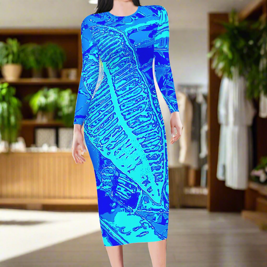 Vibrant Blue Croton Women Bodycon Midi Sheath Dress - up to 4XL