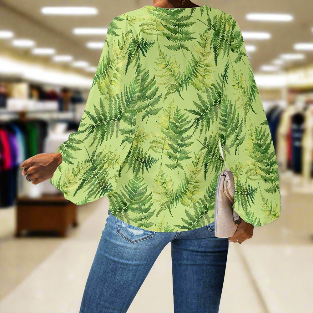 Palapalai V-Neck Women Puff Sleeve Chiffon Blouse