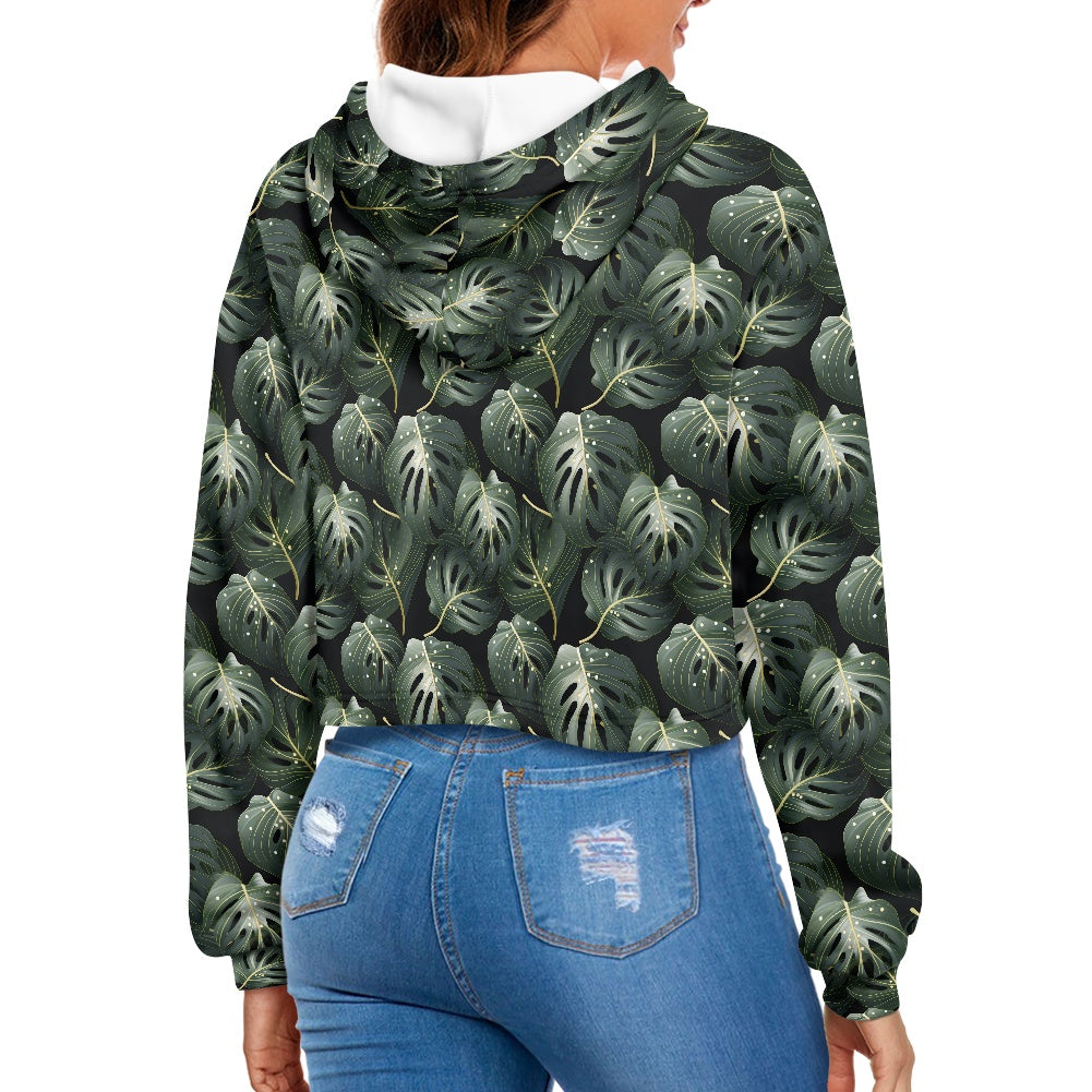Women's midriff-baring sweatshirt - Green Tropical