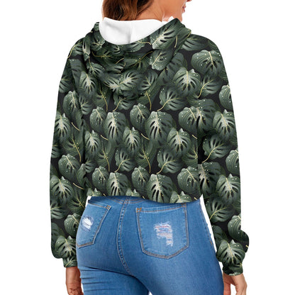 Women's midriff-baring sweatshirt - Green Tropical