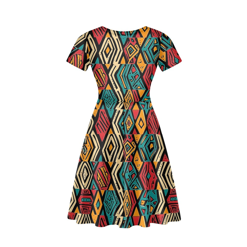 Women V-Neck Short Sleeve Ruffle Dress