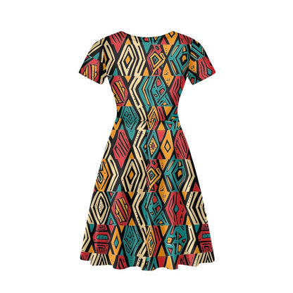 Women V-Neck Short Sleeve Ruffle Dress