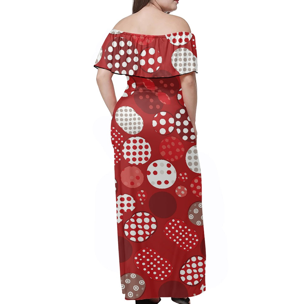 Red Polka Dot Women's Off The Shoulder Short Sleeve Dress