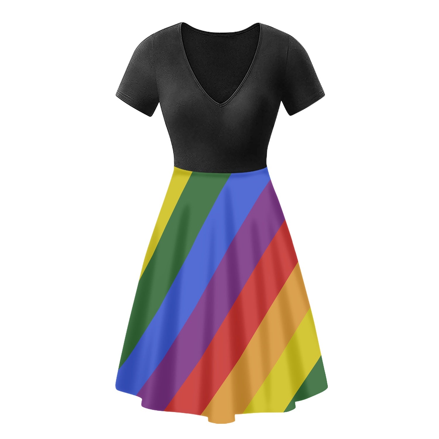 Rainbow Women short Sleeve Black Ruffle Dress black