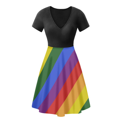 Rainbow Women short Sleeve Black Ruffle Dress black
