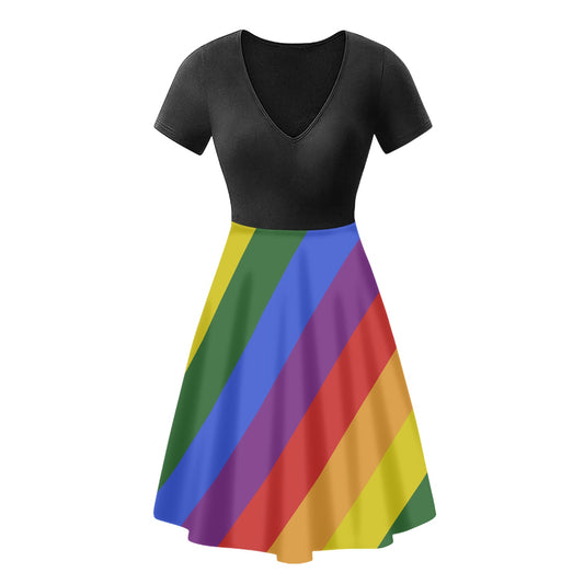 Rainbow Women short Sleeve Black Ruffle Dress black