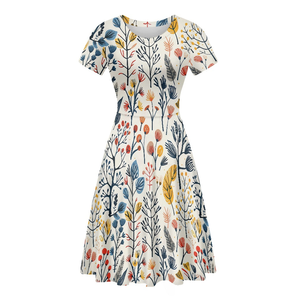 Women Scoop Neck Short Sleeve Ruffle Dress white