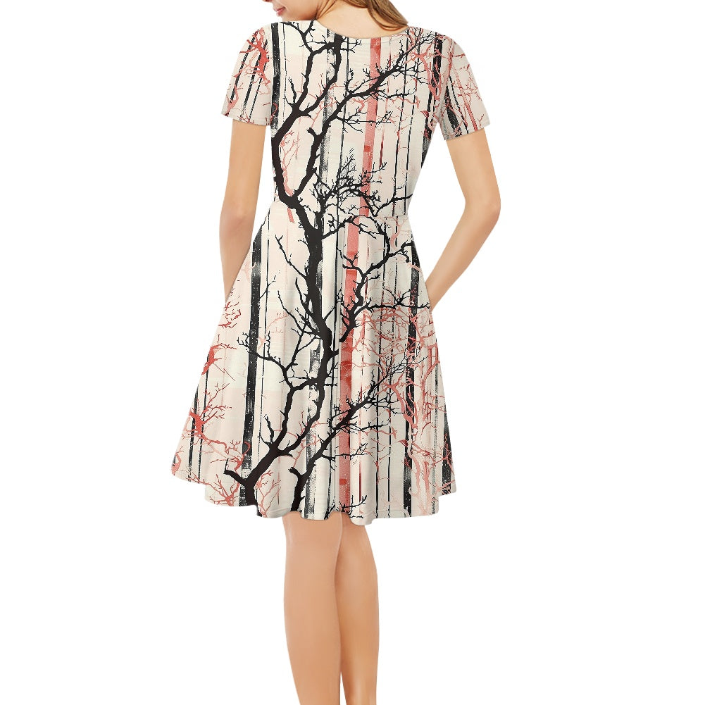 Women V-Neck Short Sleeve Ruffle Dress