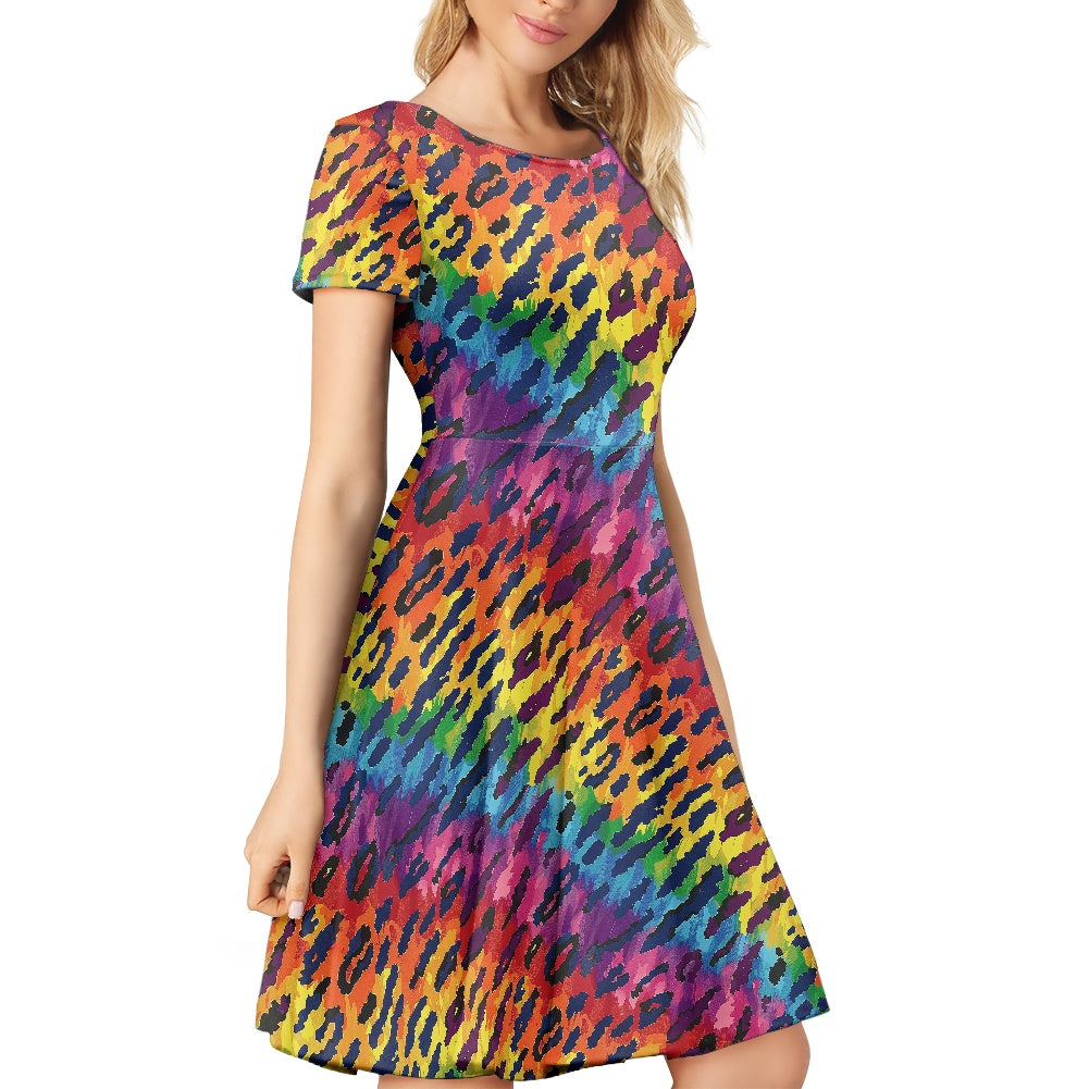 Women Scoop Neck Short Sleeve Ruffle Dress