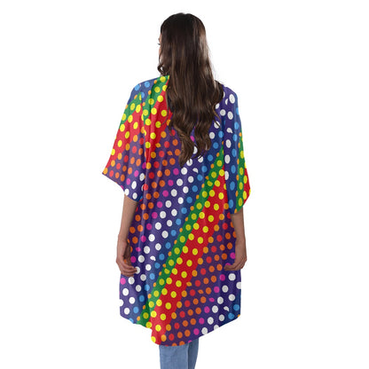 LGBTQ-Friendly Rainbow Polka Dot Versatile Three-Quarter Sleeve Kimono Cover-Up for Beach or Casual Wear by Luxtrini