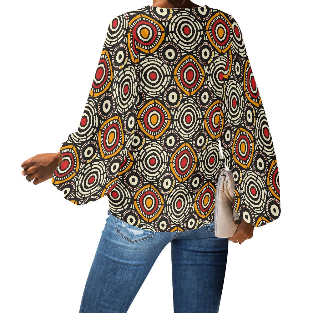 V-Neck Chiffon Puff Sleeve Blouse by Luxtrini