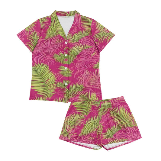 Ladies short sleeve shorts pajama set white