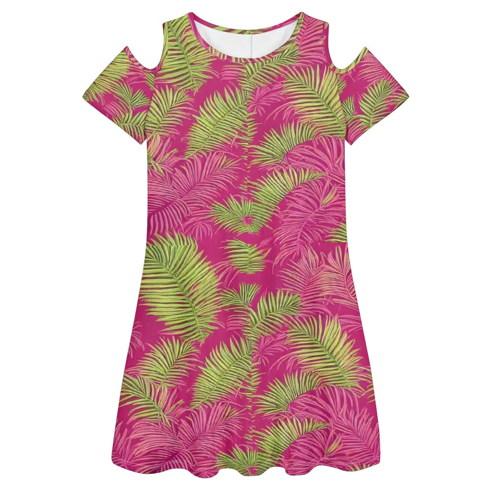 Cold shoulder dress with a round neckline white