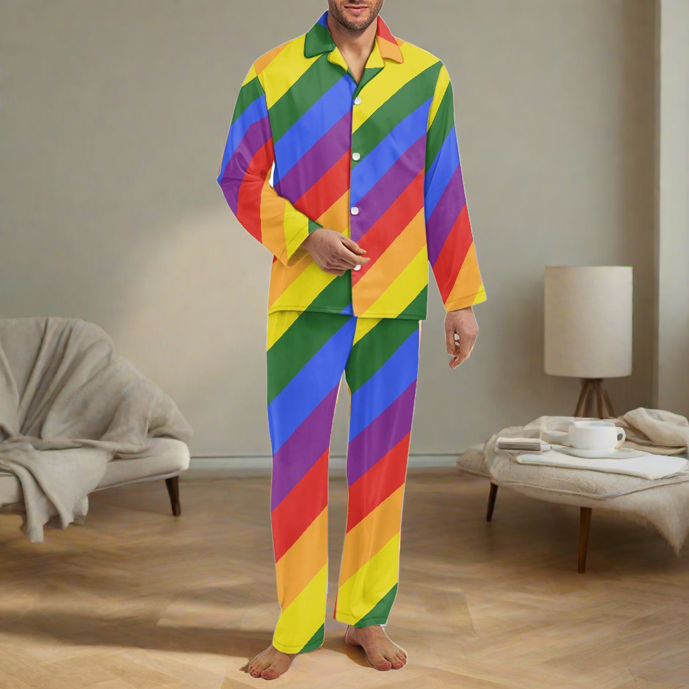 Unveil the Spectrum of Comfort: Luxtrini's Rainbow Men's Button Pajamas