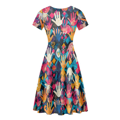 Women Scoop Neck Short Sleeve Ruffle Dress