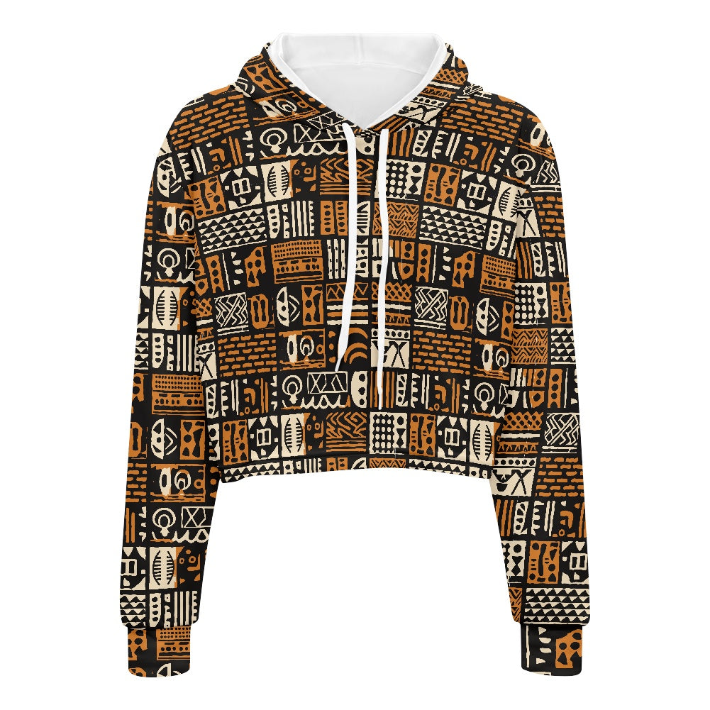 Women's midriff-baring sweatshirt - Ethnic African white