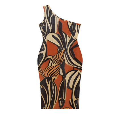 Discover Elegance: Luxtrini's One-Shoulder Slim Dress - African Ethnic white