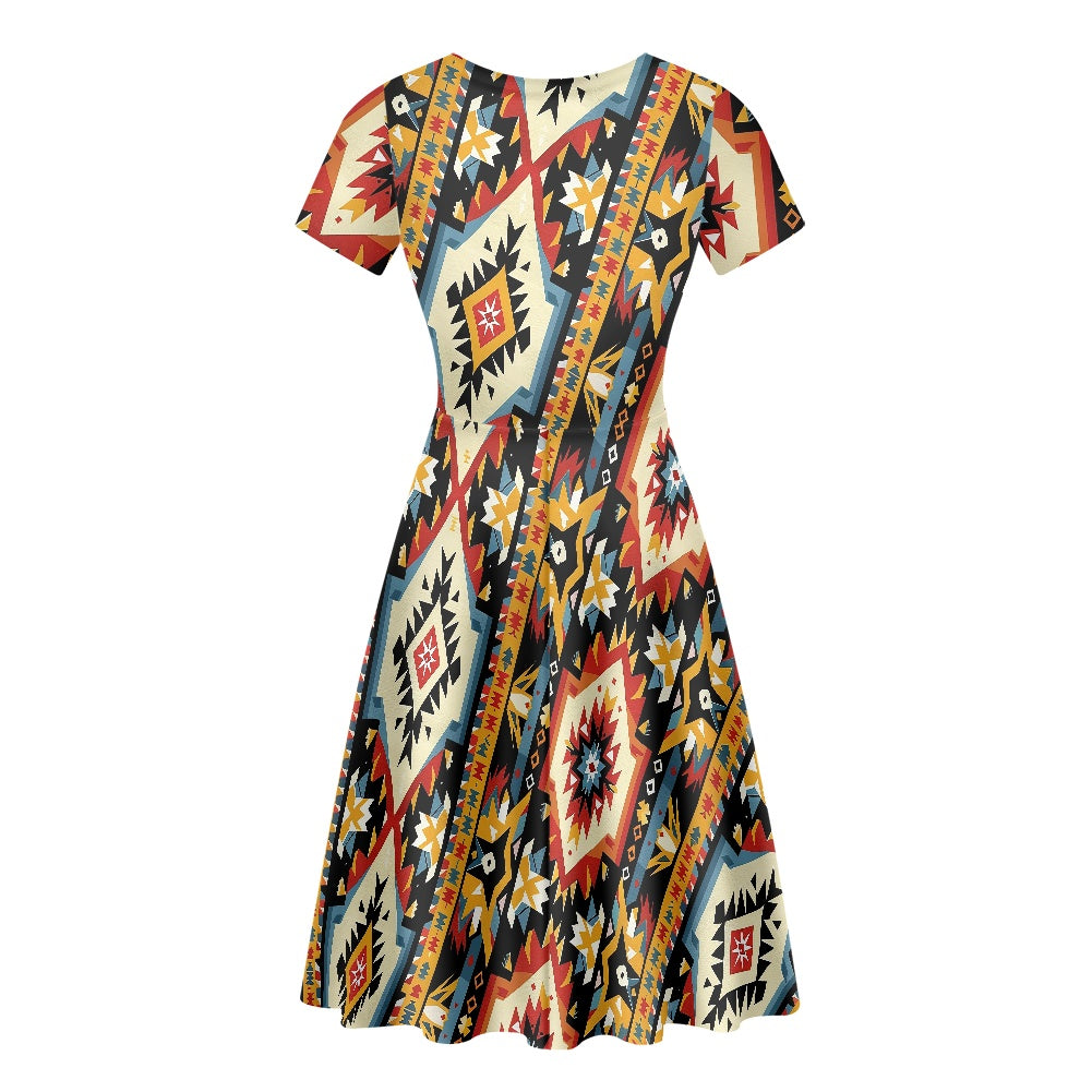 Women Scoop Neck Short Sleeve Ruffle Dress