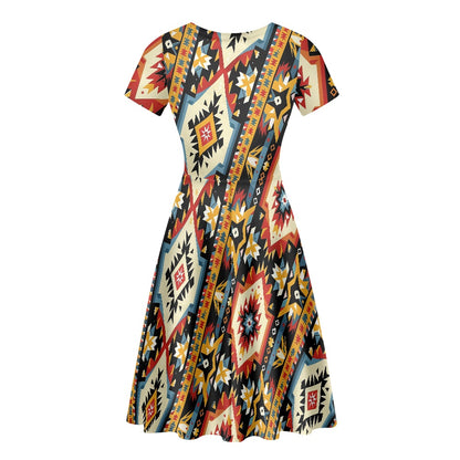 Women Scoop Neck Short Sleeve Ruffle Dress