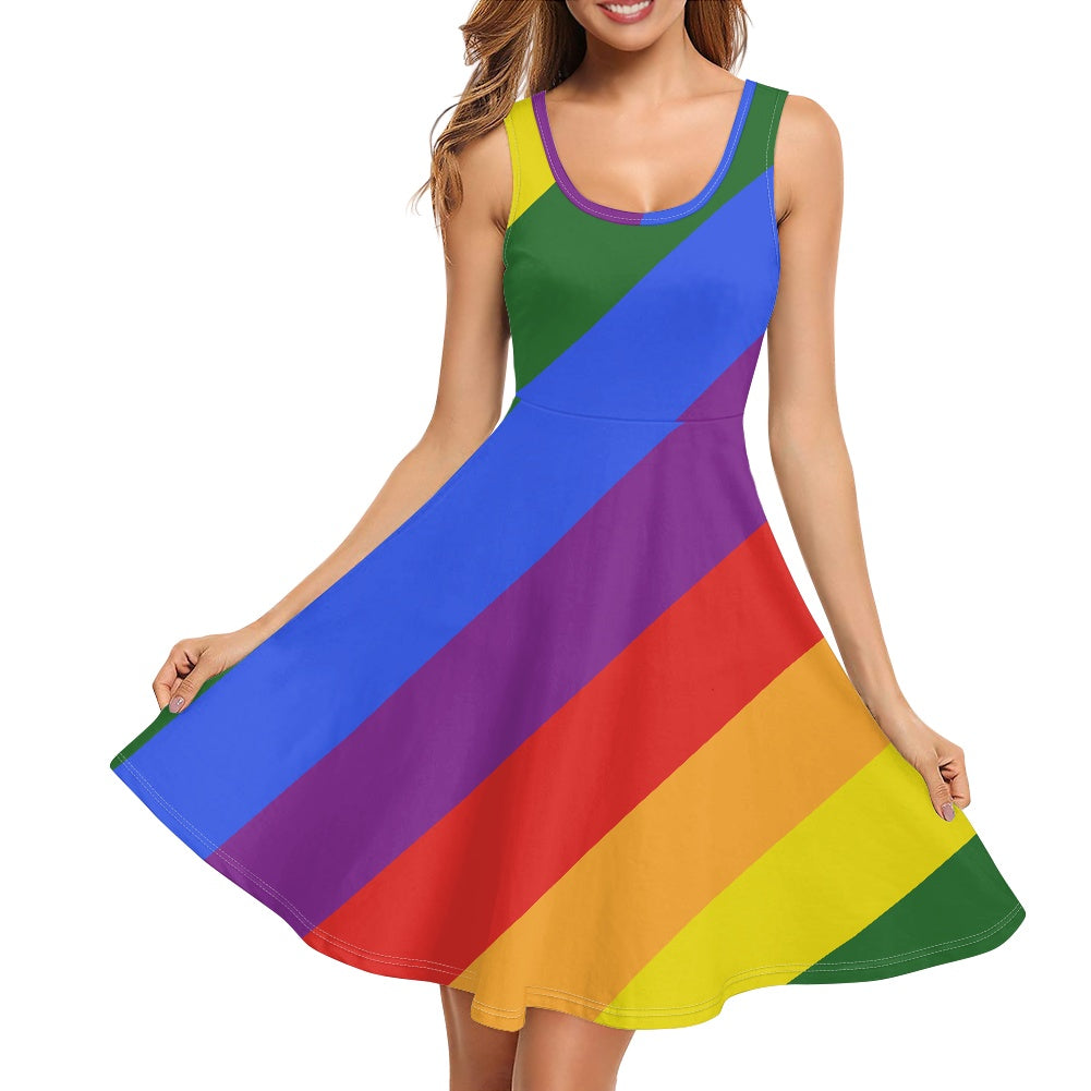 Rainbow Tank Dress for Women - Scoop Neckline, Sleeveless, Customizable, Perfect for Summer and Pride Events