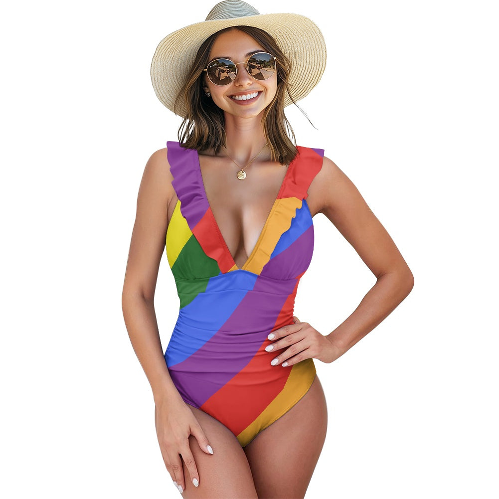Women's Double Ruffle One-Piece Swimsuit white