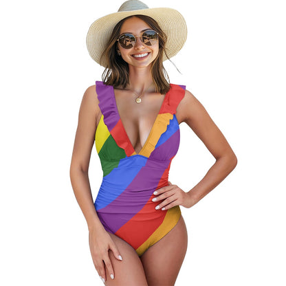 Women's Double Ruffle One-Piece Swimsuit white