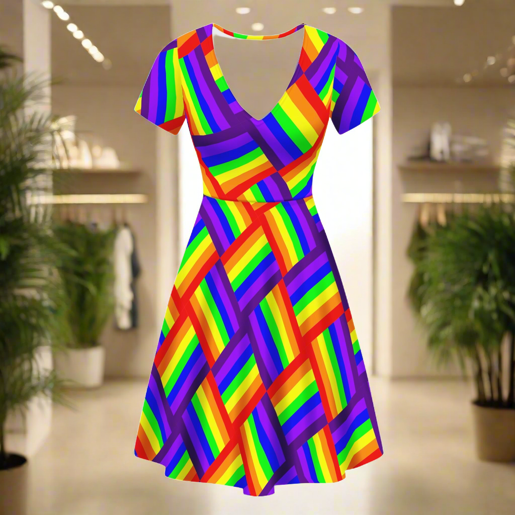 Rainbow Weave Women Ruffle Bottom Dress