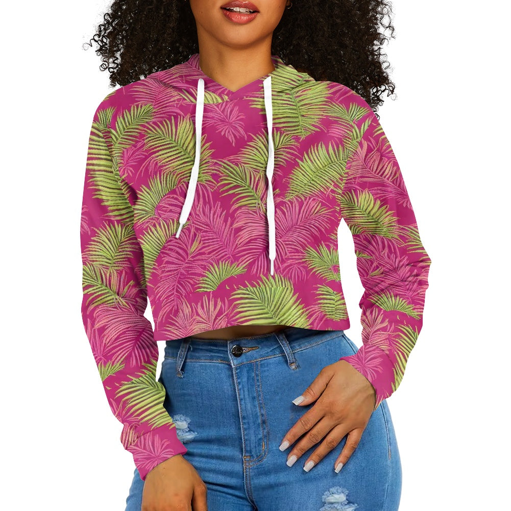 Women's midriff-baring sweatshirt - Pink and Green Tropical