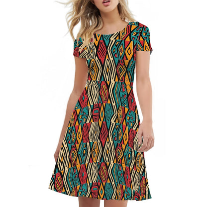 Women Scoop Neck Short Sleeve Ruffle Dress