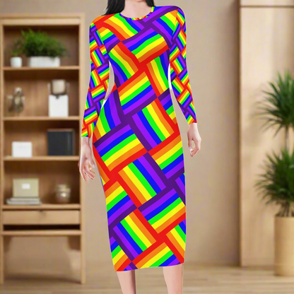 Rainbow Weave Women Bodycon Midi Sheath Dress