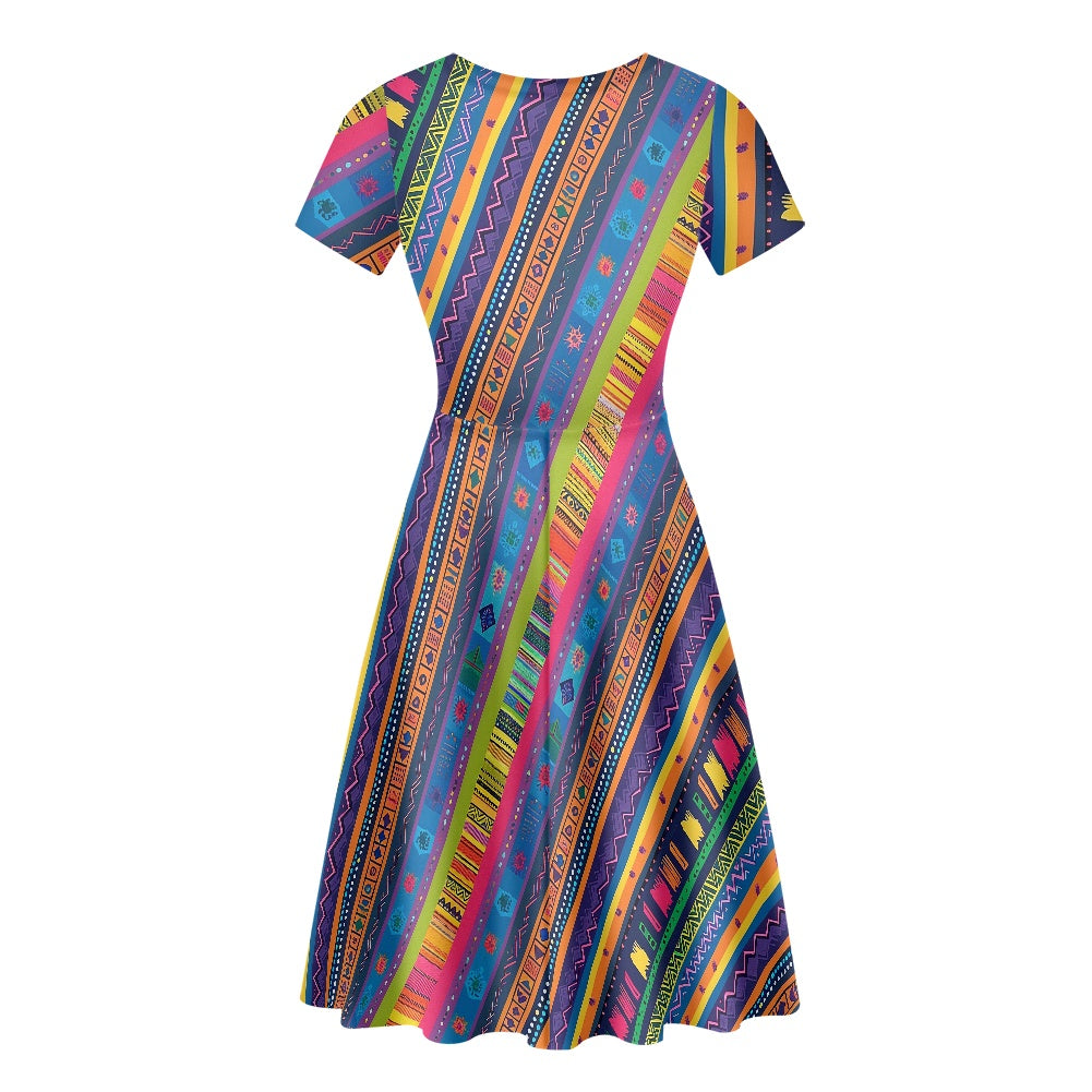 Women Scoop Neck Short Sleeve Ruffle Dress