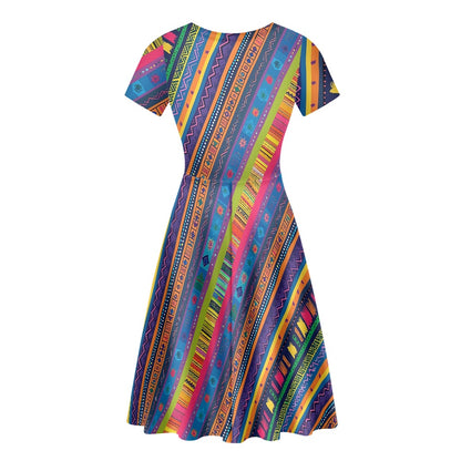 Women Scoop Neck Short Sleeve Ruffle Dress