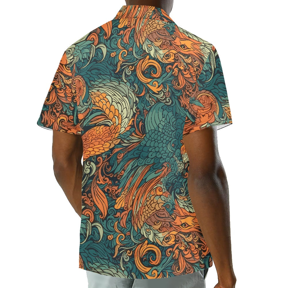 Luxtrini Men’s Dragon and Phoenix Aloha Shirt – Eco Hawaiian Button-Up with Artistic Mythology Print (2XS–7XL)