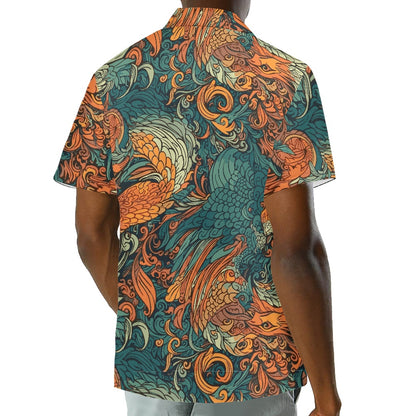 Luxtrini Men’s Dragon and Phoenix Aloha Shirt – Eco Hawaiian Button-Up with Artistic Mythology Print (2XS–7XL)