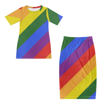 Rainbow Guinea Style Maxi Dress Set white