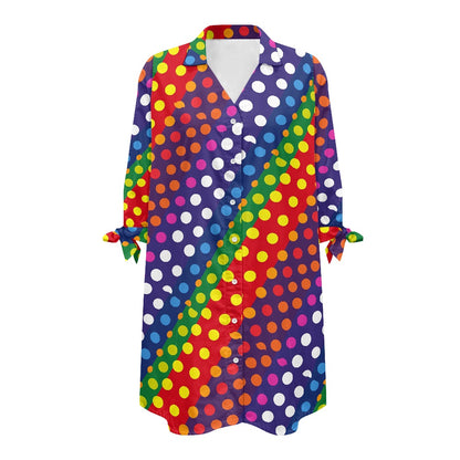 Rainbow Polka Dot Button-Up Tunic Women's three quarter sleeve cardigan shirt