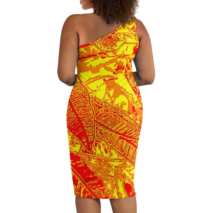 Discover Elegance: Luxtrini's One-Shoulder Slim Dress - Orange Croton Vibrant