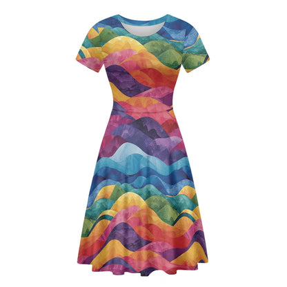 Women Scoop Neck Short Sleeve Ruffle Dress white