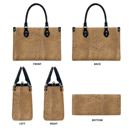 Natural Charm: Classic Brown Handbag with Intricate Grain Women's PU Leather Twill