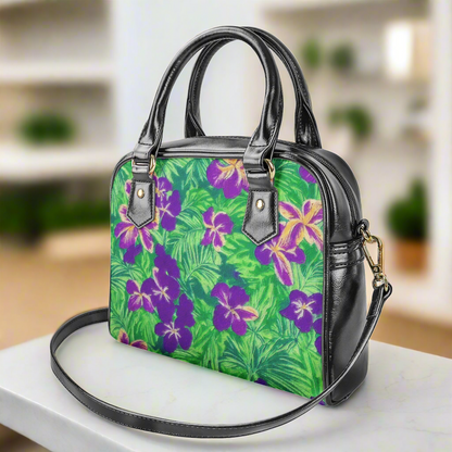 Blue Flag Iris on Green Shoulder Handbags