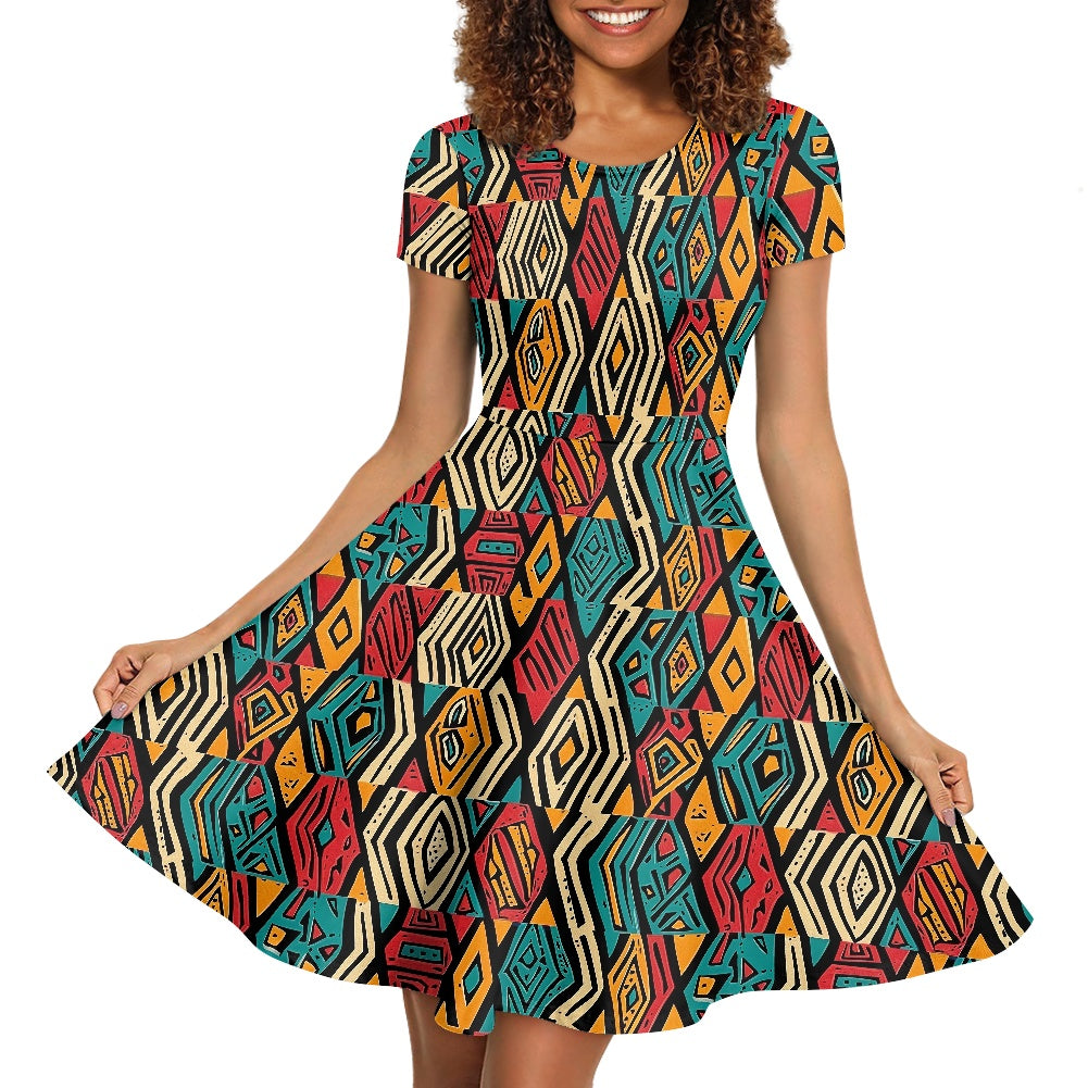 Women Scoop Neck Short Sleeve Ruffle Dress