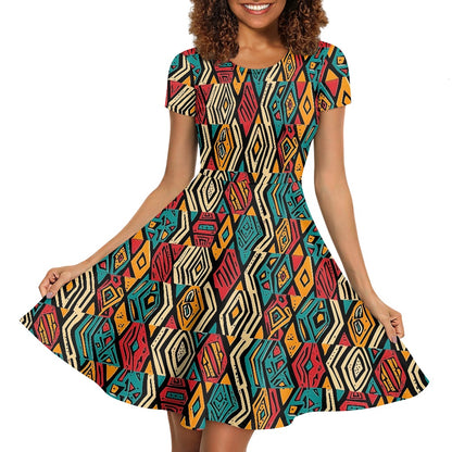 Women Scoop Neck Short Sleeve Ruffle Dress