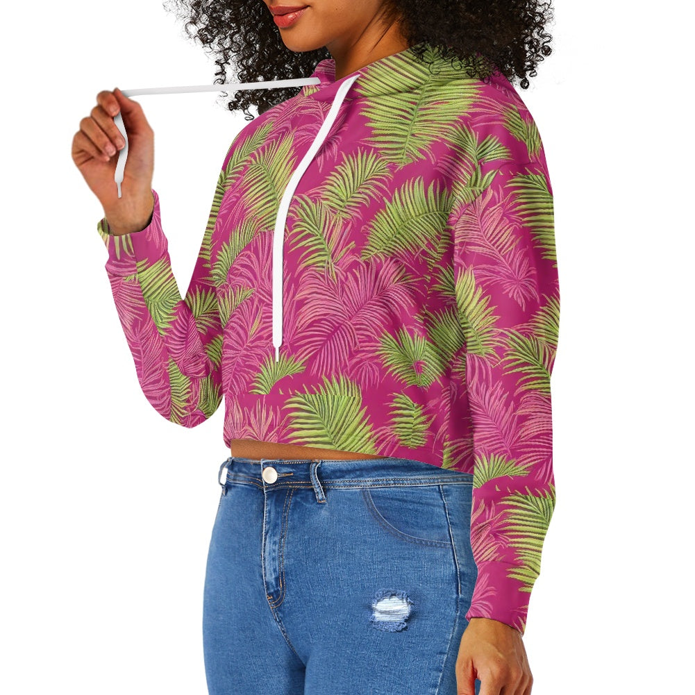 Women's midriff-baring sweatshirt - Pink and Green Tropical