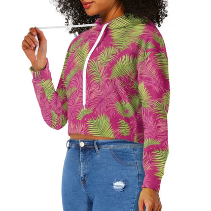 Women's midriff-baring sweatshirt - Pink and Green Tropical