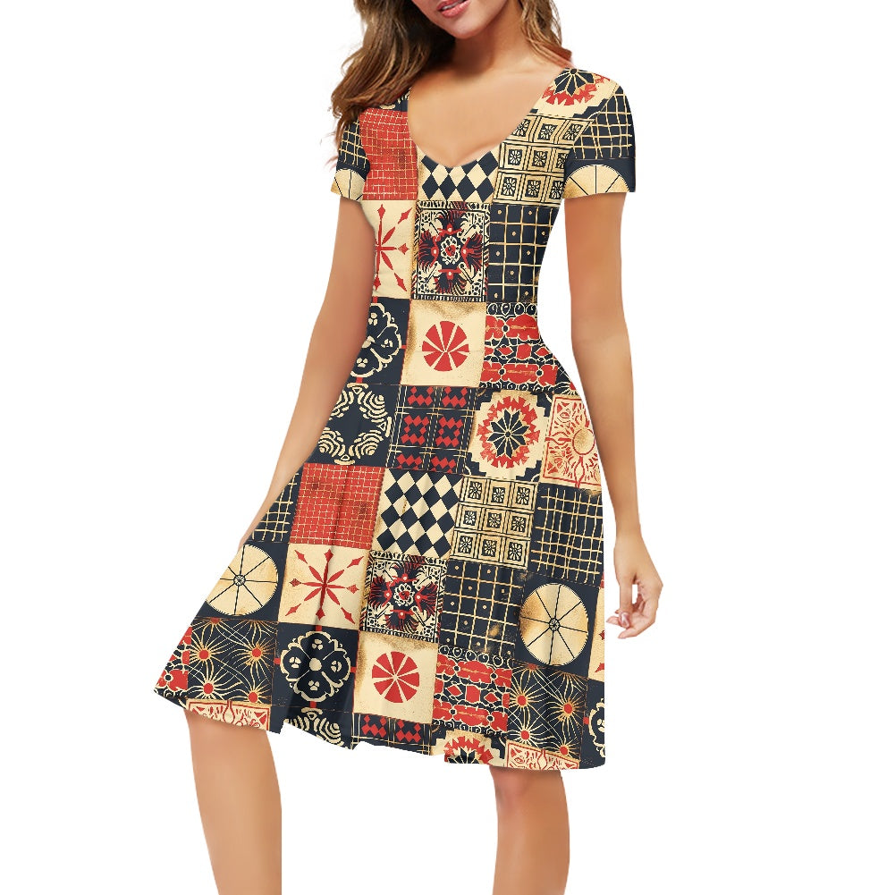 Women V-Neck Short Sleeve Ruffle Dress