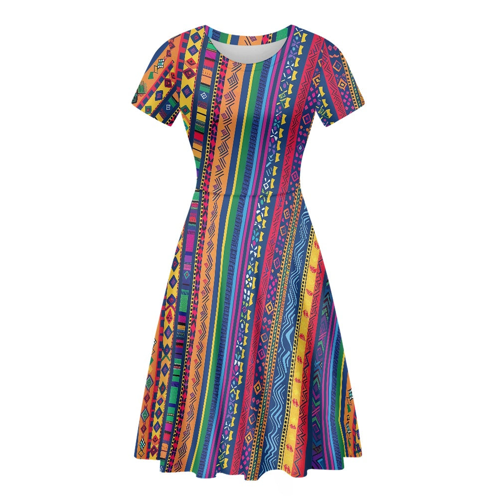 Women Scoop Neck Short Sleeve Ruffle Dress white